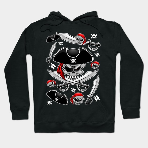 Skull Pirate Captain with Crossed Sabers Hoodie by BluedarkArt